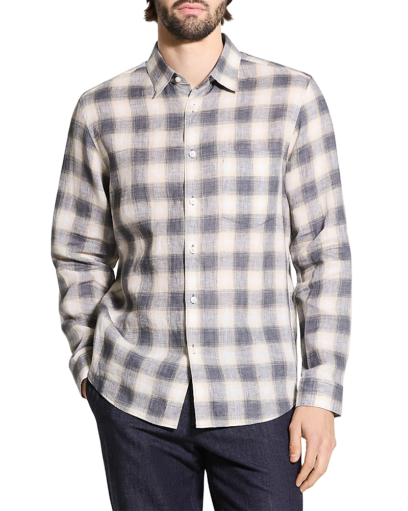 Theory Irving Regular Fit Check Linen Shirt
