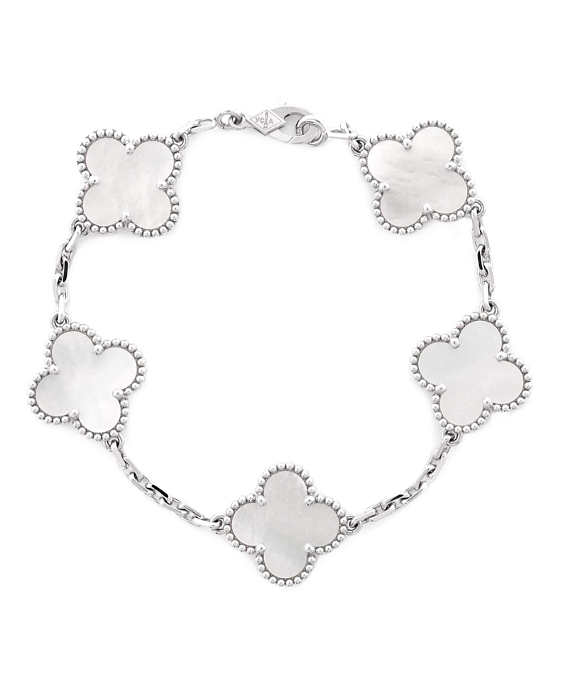 Pre-owned Pre-owned Van Cleef & Arpels Van Cleef & Arpels Vintage Alhambra 5 Motifs Bracelet 18k White Gold And Mother Of Pearl
