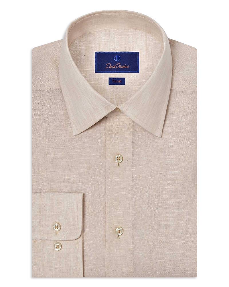 David Donahue Trim Fit Linen Solid Dress Shirt