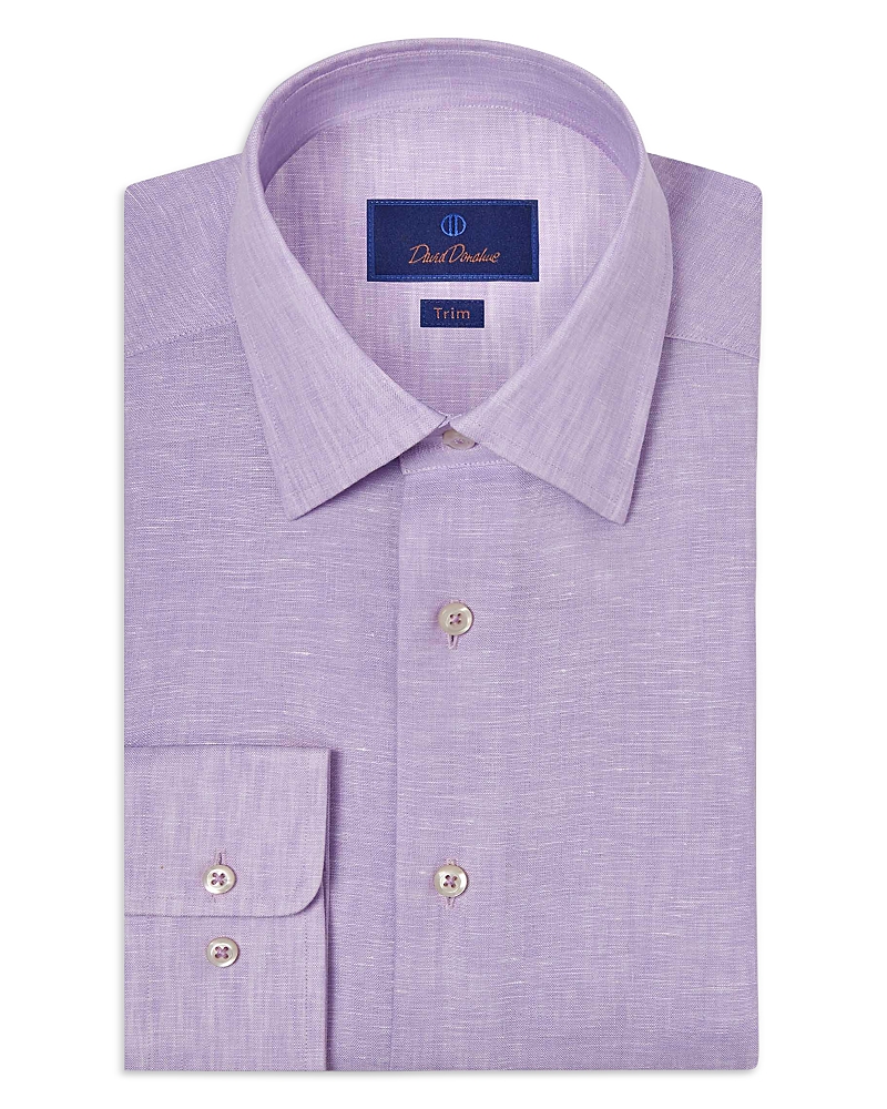 David Donahue Trim Fit Linen Solid Dress Shirt