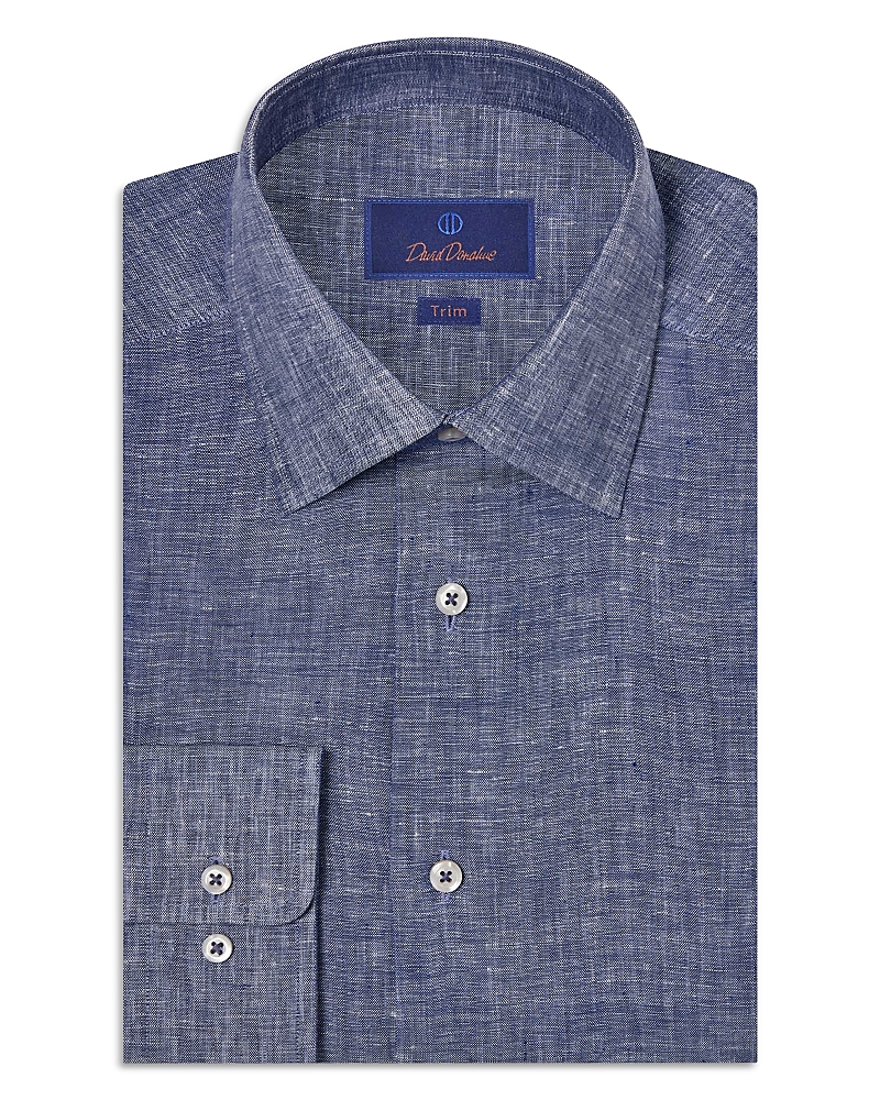 David Donahue Trim Fit Linen Solid Dress Shirt