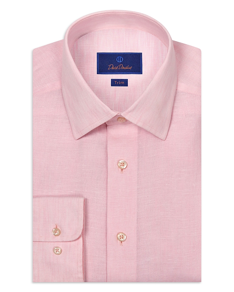 David Donahue Trim Fit Linen Solid Dress Shirt