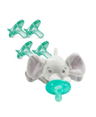 Philips Avent - Soothie and Soothie Snuggle Pacifier Holder with Detachable Elephant Pacifier, 4 Pack