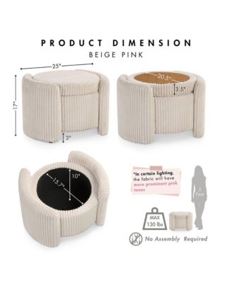 Lyla Chenille Round Storage Ottoman with Reversible Cushion