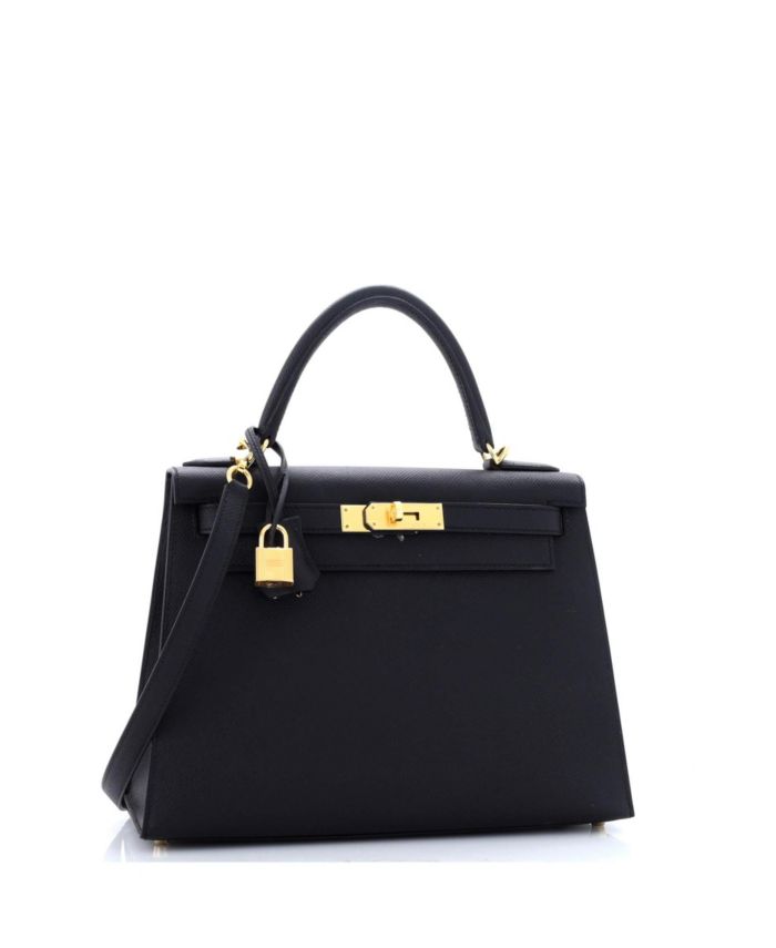 Kelly 28 Handbag Black Epsom with Gold Hardware