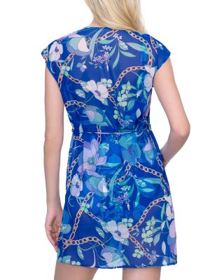 Floral Print Wrap Cover-Up Dress