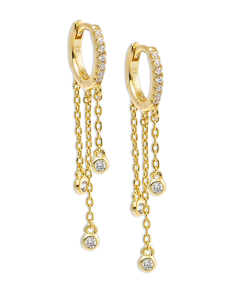 By Adina Eden Triple Cubic Zirconia Chain Drop Huggie Hoop Earrings