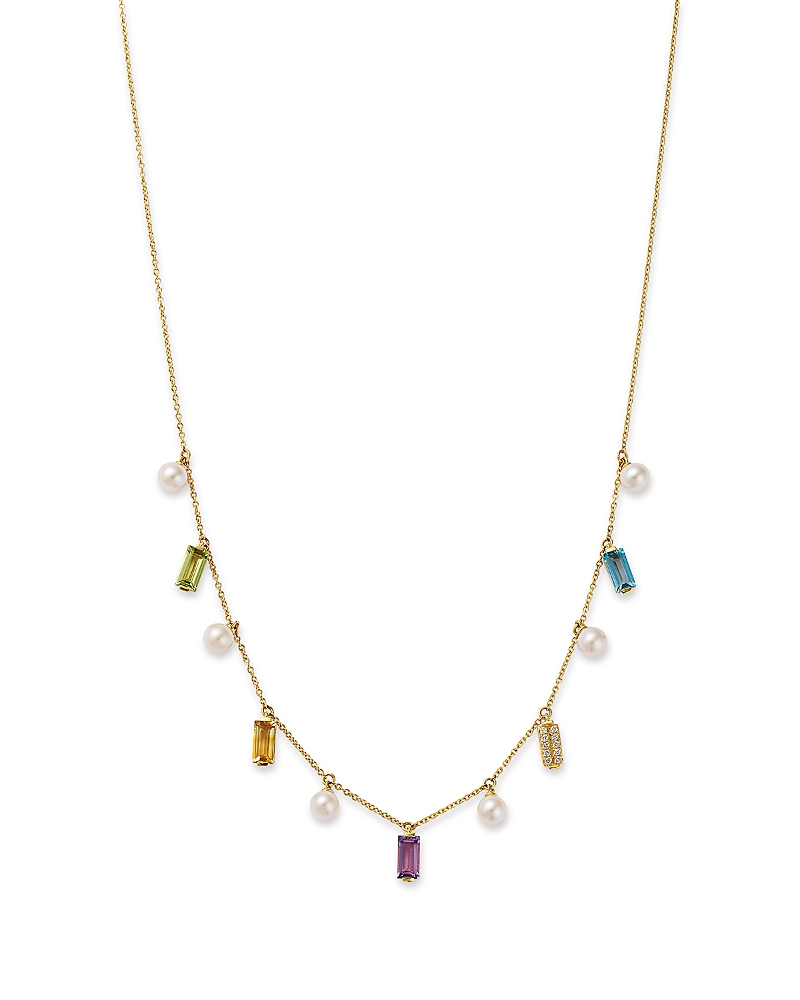 Bloomingdale's Fine Collection Multi Gemstone, Freshwater Pearl & Diamond Dangle Collar Necklace In 14k Yellow Gold, 16