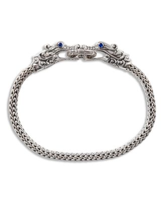 Sterling Silver Legends Naga Blue Sapphire Double Dragon Chain Bracelet