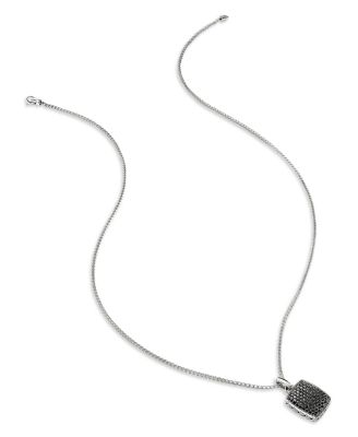 Men's Sterling Silver ID Black Sapphire Tag Pendant Necklace, 22" 