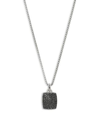 Men's Sterling Silver ID Black Sapphire Tag Pendant Necklace, 22" 