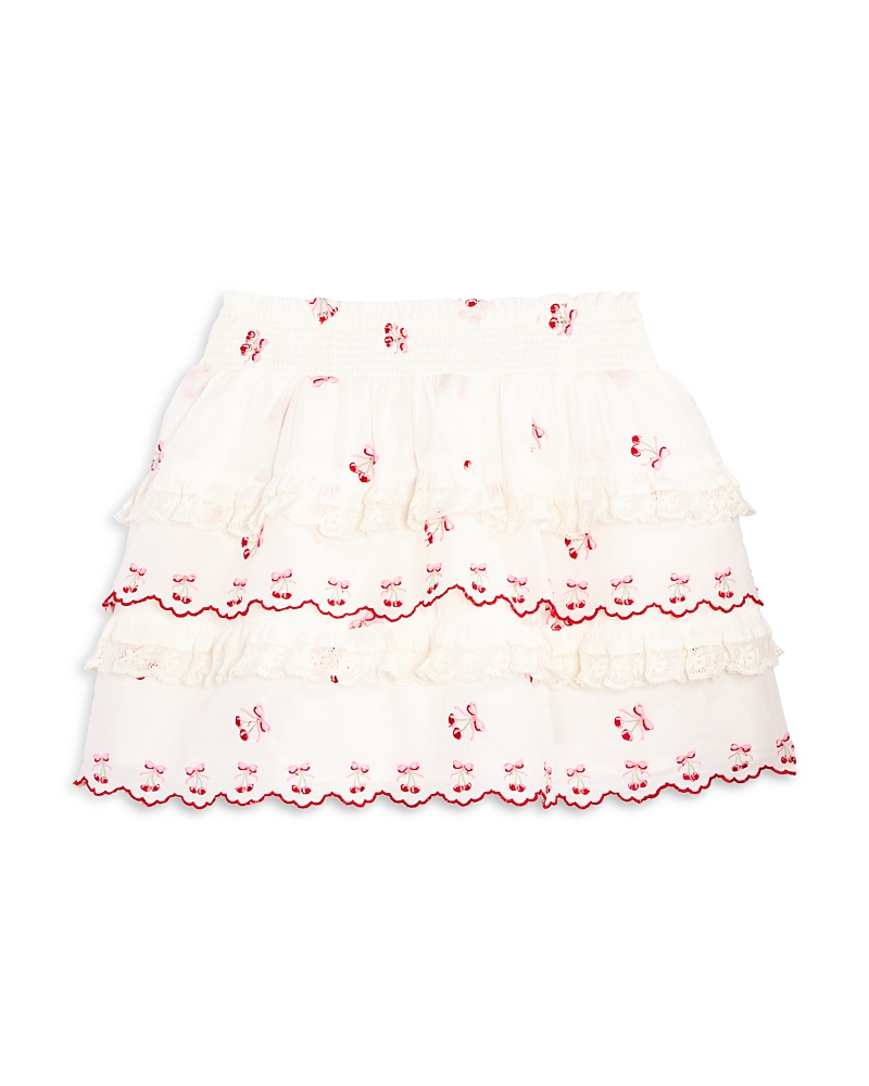 LOVESHACKFANCY LOVESHACKFANCY GIRLS' BILLIE CHERRY EMBROIDERED TIERED SKIRT - BIG KID
