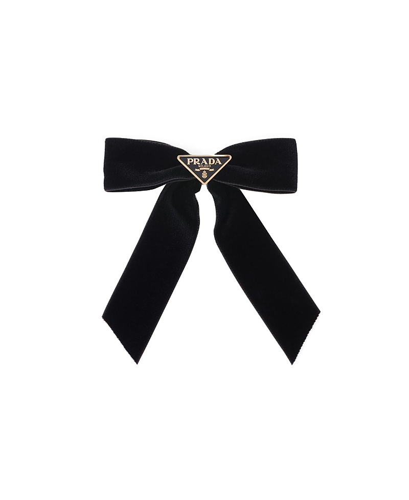 Prada Triangle-logo Bow Velvet Hair Clip