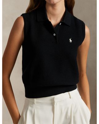 Cotton Cropped Sleeveless Polo Sweater