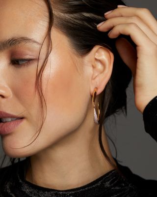 Alma Pav&eacute; Ribbon Medium Hoop Earrings