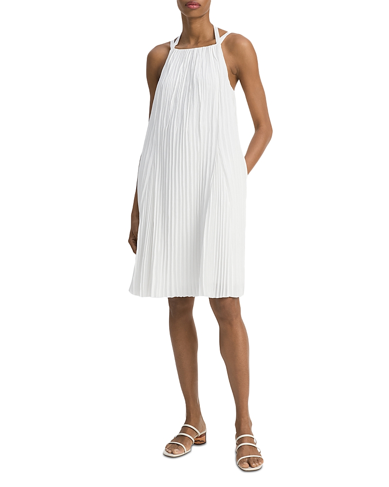 Vince Pleated A-line Halter Dress With Pockets In White