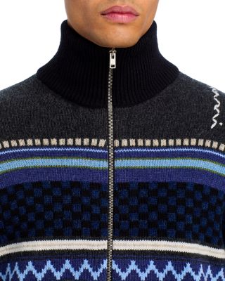 Jacquard Regular Fit Zip Wool Cardigan