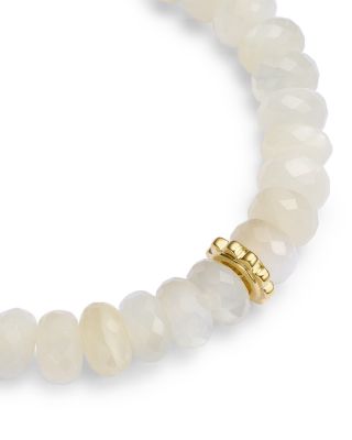 14K Yellow Gold Champagne Chalcedony Faceted Rondelle Beaded Stretch Bracelet