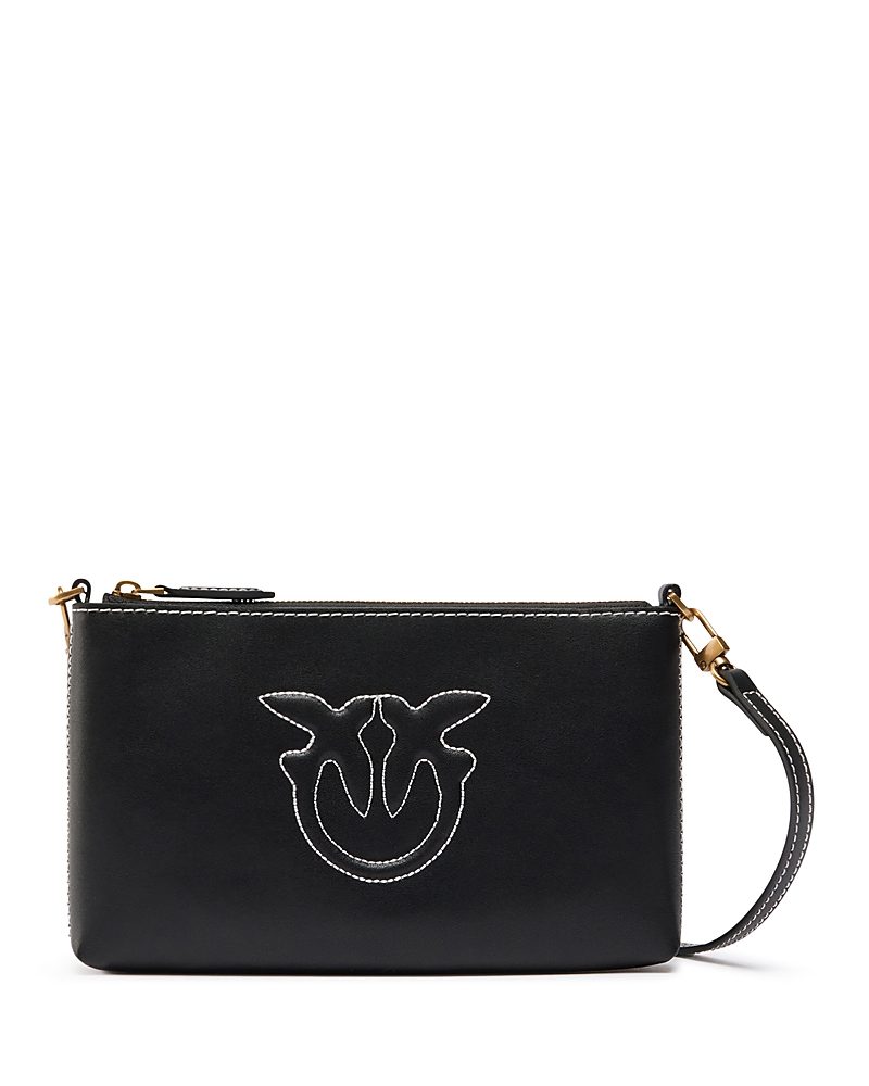 Pinko Horizontal Flat Mini Black Leather Wristlet