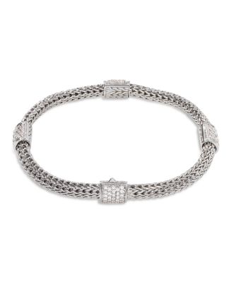 Sterling Silver Classic Diamond Pav&eacute; Station Chain Bracelet
