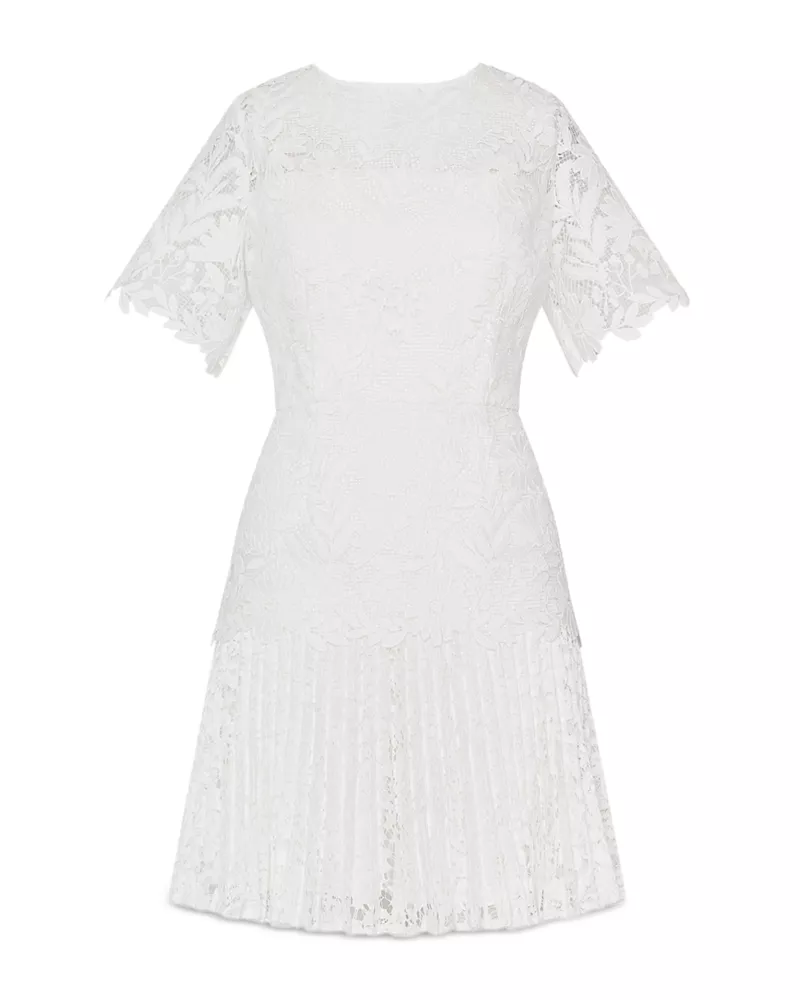 Milly Nikoletta Mixed Laces Pleated Combo Mini Dress