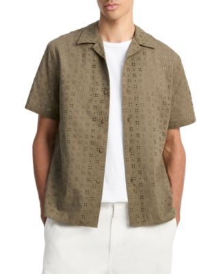 Regular Fit Eyelet Short Sleeve Camp Shirt  