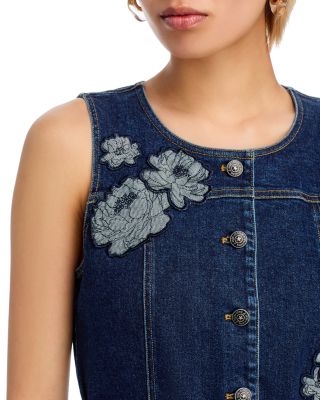 Marsha Floral Appliqu&eacute; Mini Denim Dress