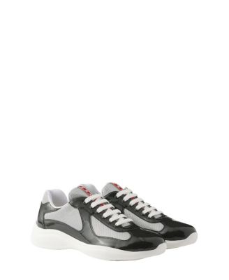 Men's Patent Leather and Technical Fabric America's Cup Sneakers in Dark Grey