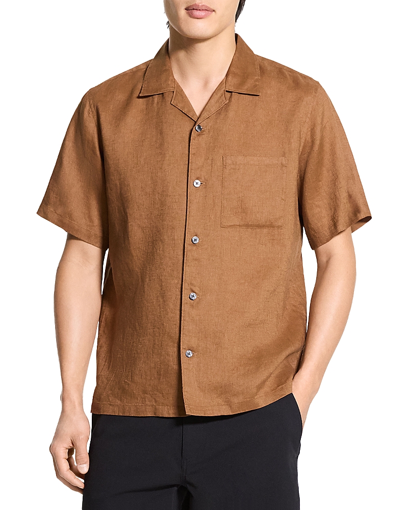 Theory Noll Short Sleeve Camp Collar in Relaxed Linen