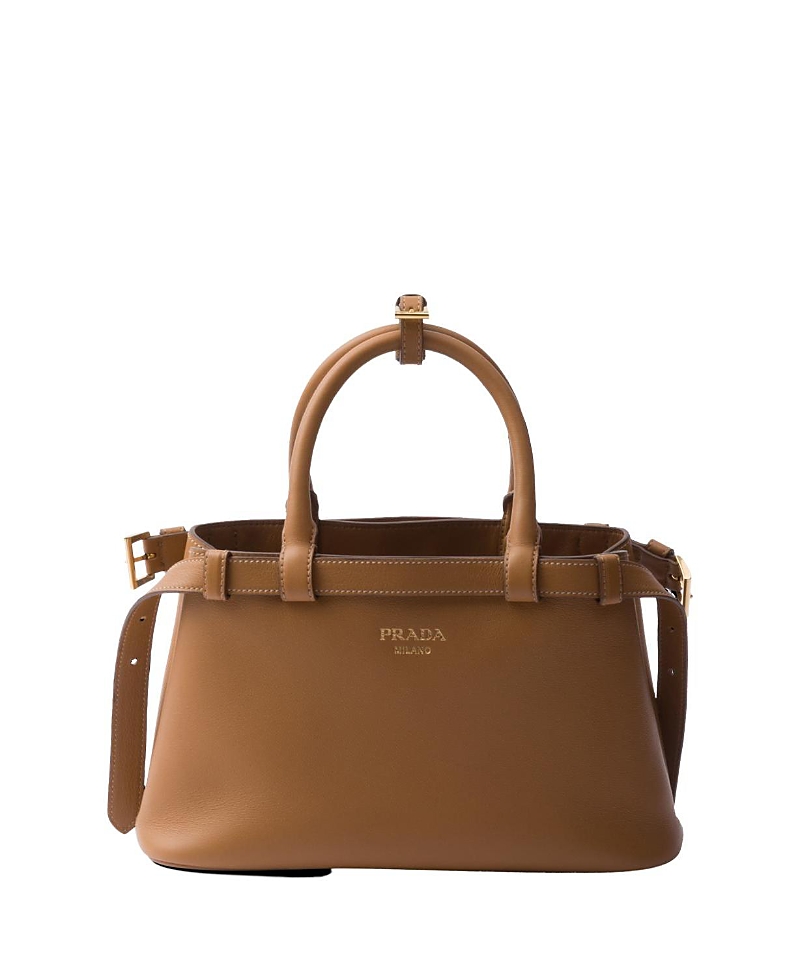 Prada Buckle Medium Leather Handbag With Double Belt