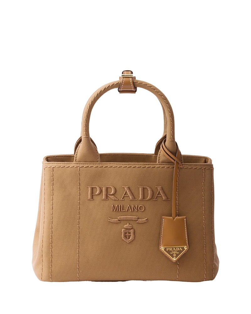Prada Small Embroidered Cotton Canvas Shoulder Bag