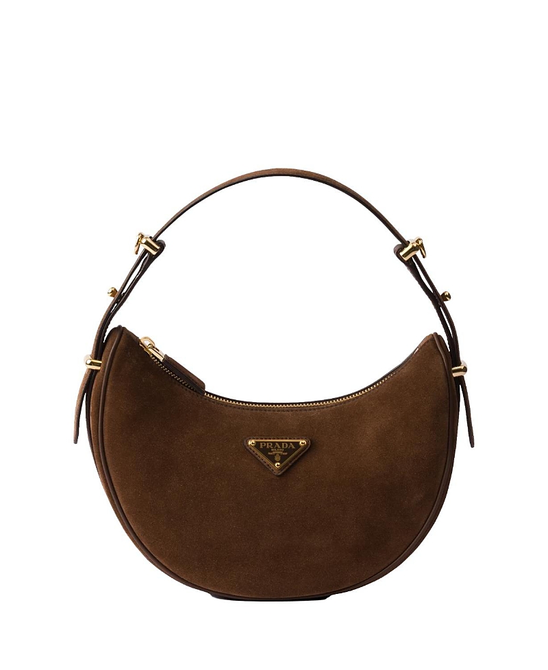 Prada Arque Zip Suede Shoulder Bag