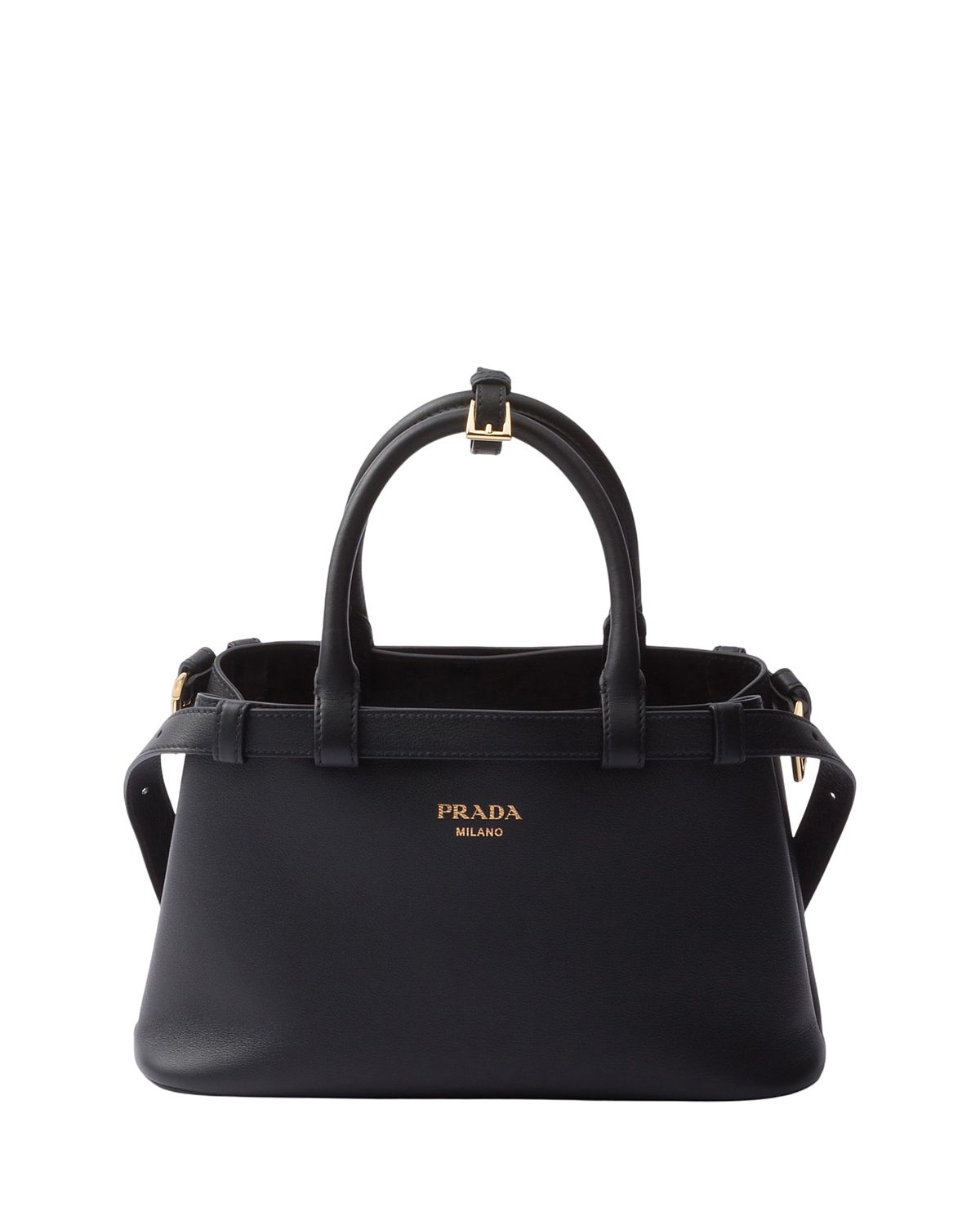 Prada Buckle Small Leather Handbag with Double Belt