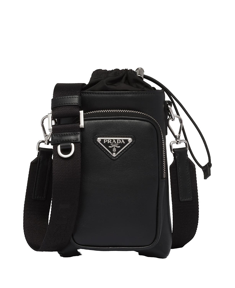 Prada Black Re-nylon Phone Case With Shoulder Strap In Black