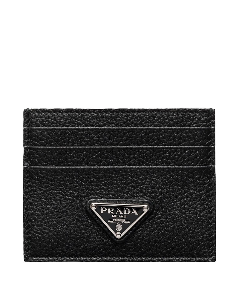 Prada Enamel Triangle-logo Cardholder In Black