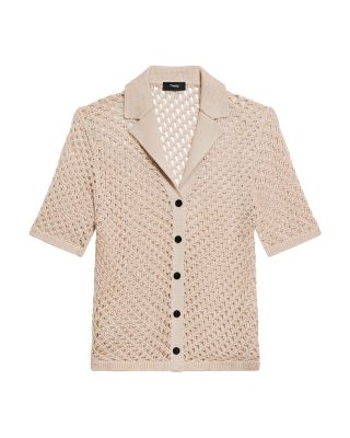 Open Knit Camp Collar Sweater