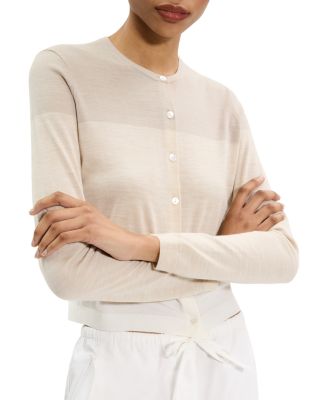 Merino Wool Crewneck Cardigan Sweater