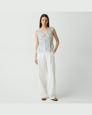 Silk Ruched V Neck Top