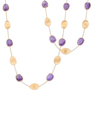 18K Yellow Gold Lunaria Charoite & Textured Petal Long Statement Necklace, 36"