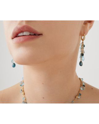 18K Yellow Gold Paradise Multi Blue Topaz & Diamond Linear Drop Earrings