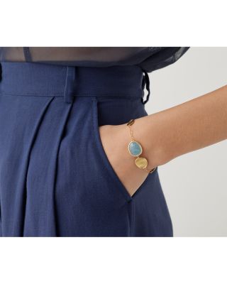 18K Yellow Gold Lunaria Aquamarine & Textured Disc Link Bracelet