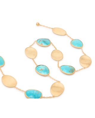 18K Yellow Gold Lunaria Turquoise Collar Necklace, 17.75"