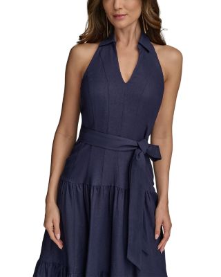 Linen Blend Halter A Line Dress