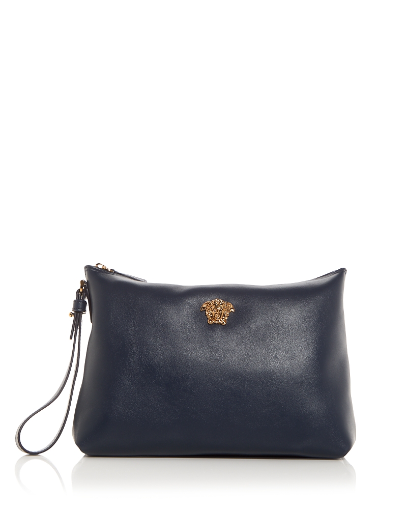 Versace Medusa Leather Pouch In Blue