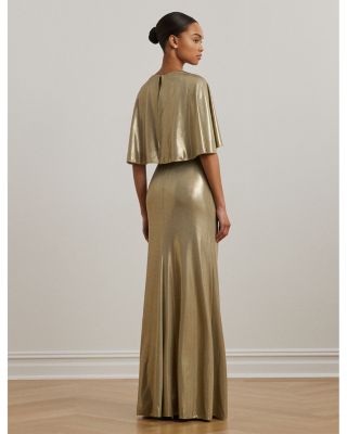 Ralph Lauren Metallic Jersey Twist Front Cape Gown | Bloomingdale's Women