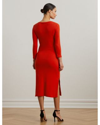 Tie Front Cotton Blend Crewneck Dress