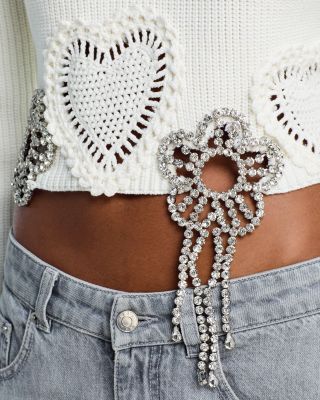 Crystal Crocheted Flower Cropped Sweater