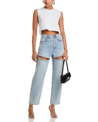 Crystal Slit Jeans in Light Blue
