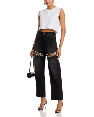 Crystal Slit Jeans in Black