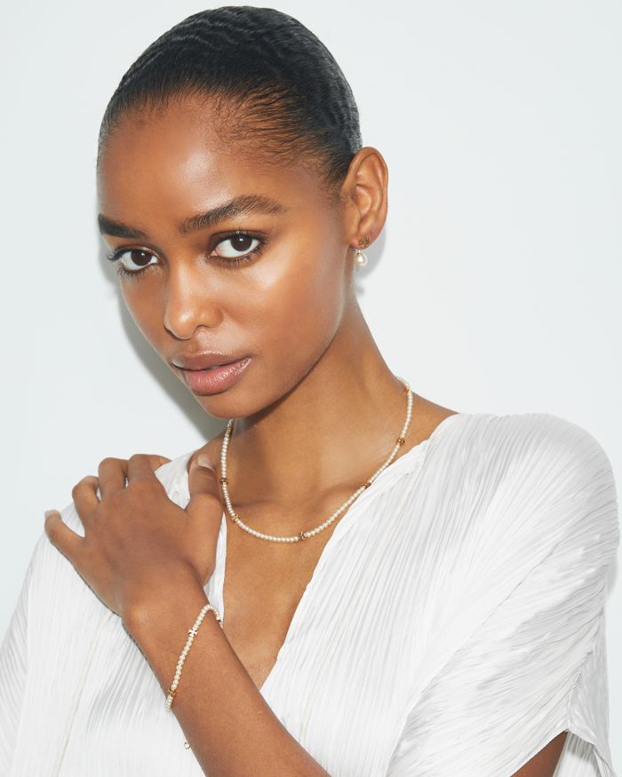 Kira Double T & Imitation Pearl Collar Necklace, 16"-18"